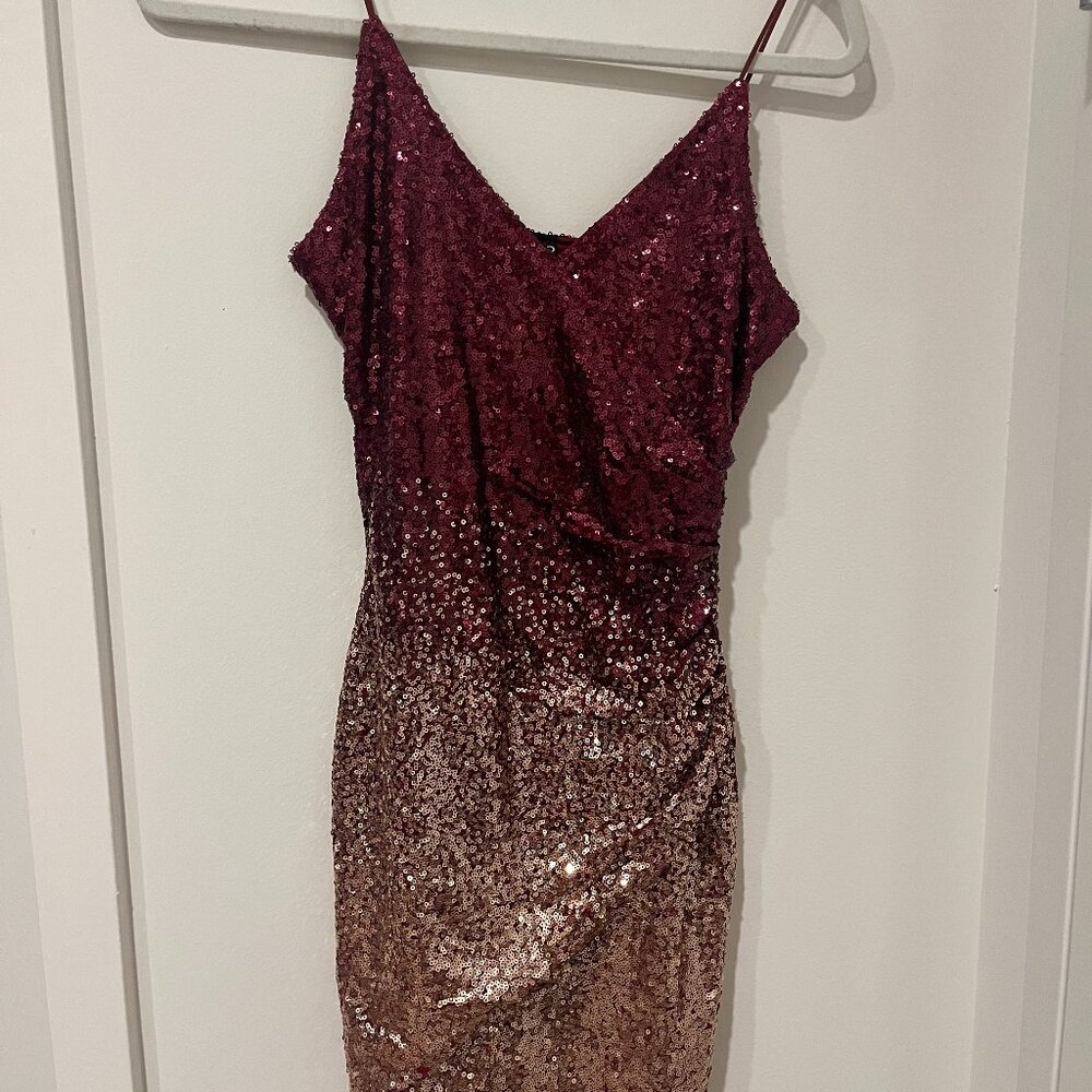 Sparkly red and gold Windsor mini dress